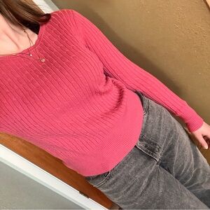 Copper Key Pink Ribbed Crewneck Sweater